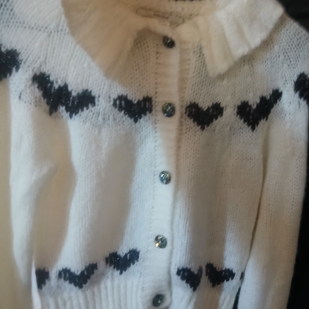 Kimchi Blue White Cardigan with Black Heart Design